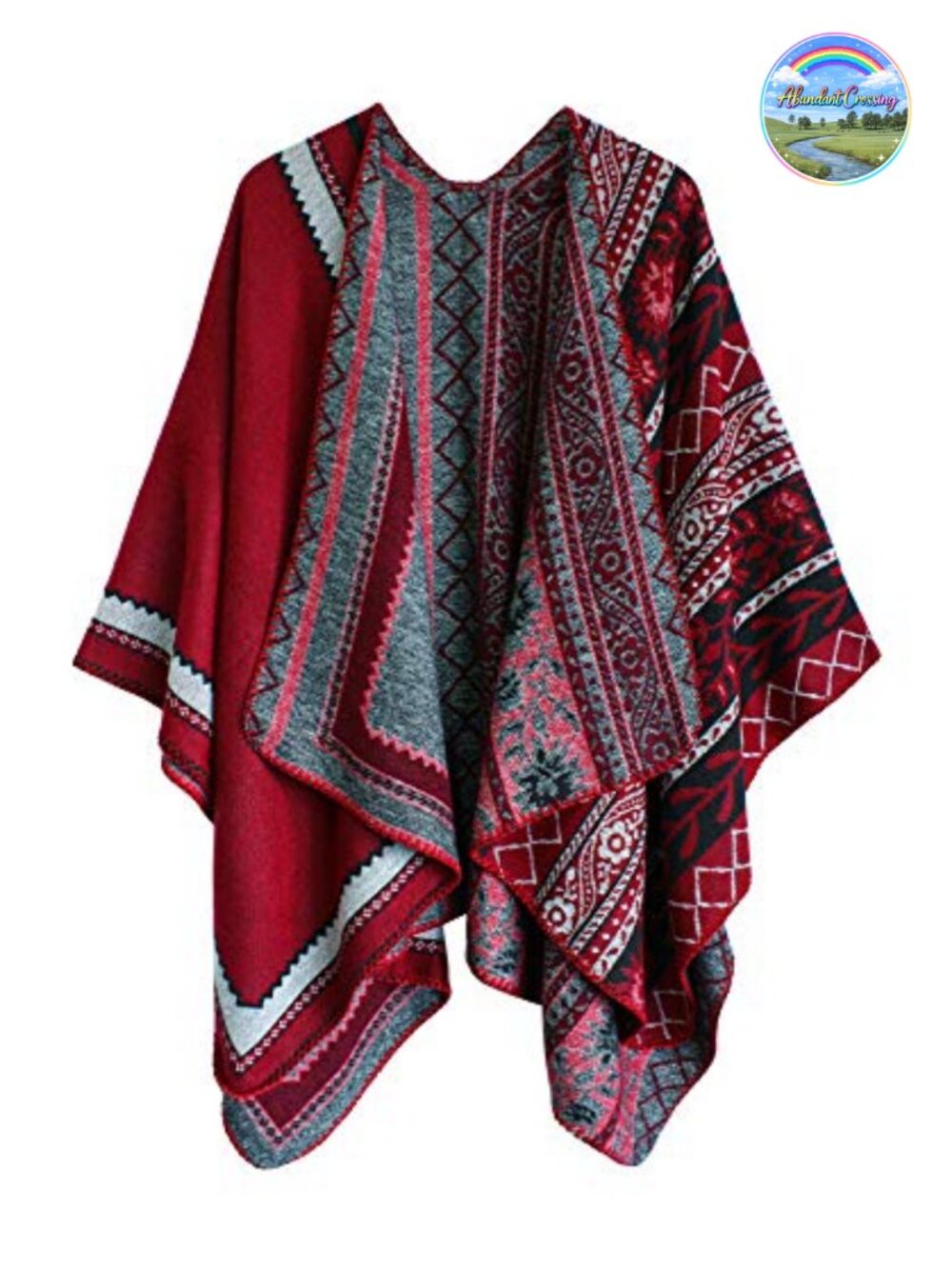Women's Color Block Open Front Poncho Shawl Wrap Cape Ruana Reversible